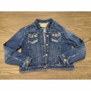 Rhythm in Blues Denim Jacket Women XL Embellished Cropped Stretch